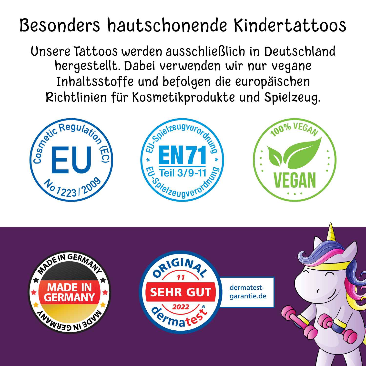150 hautschonende Kindertattoos - Thema: Einhorn Magie - 9 Tattoobögen im A6-Format - made in Germany – Bild 7