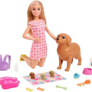 BRB Puppe (blond) mit Hund und Welpen